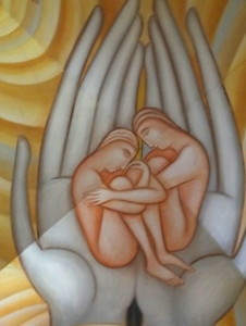 image fresque de St-Michel-du-Var couple dans les mains de Dieu